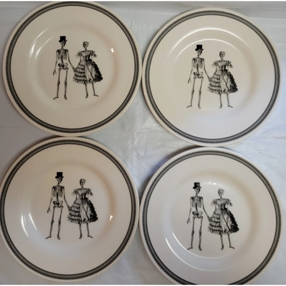 4x Royal Stafford Salad Plate Skeleton Wedding Couple Halloween Decorative 8.5"
